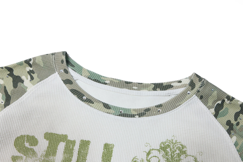 Camo Raglan Graphic Waffle Long Sleeve
