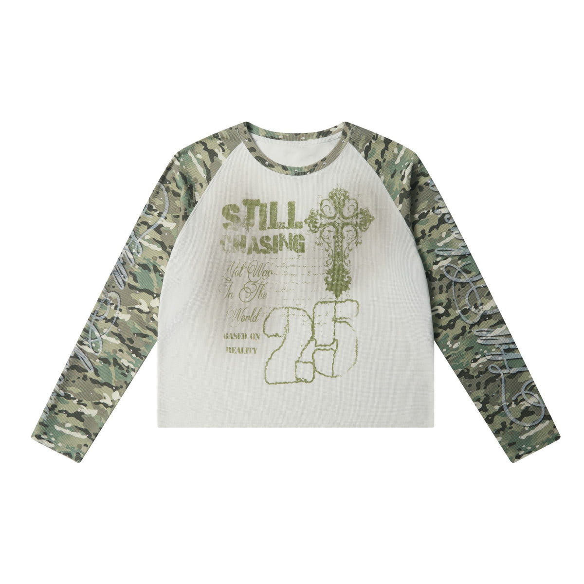 Camo Raglan Graphic Waffle Long Sleeve
