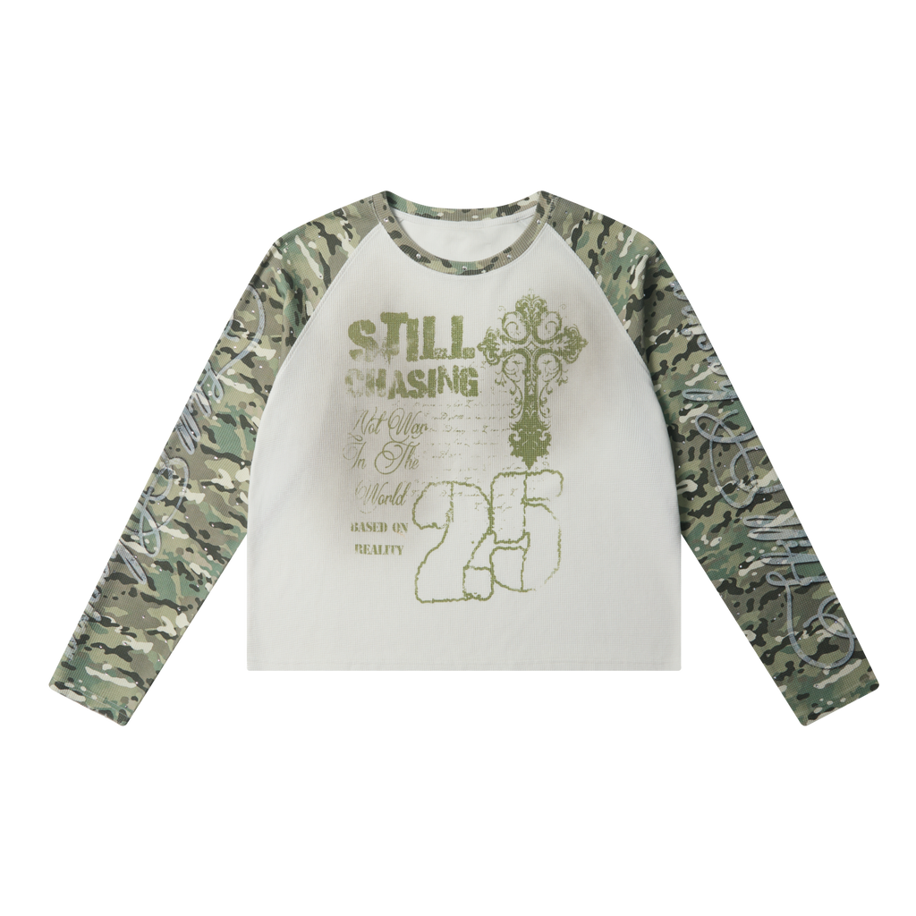 Camo Raglan Graphic Waffle Long Sleeve