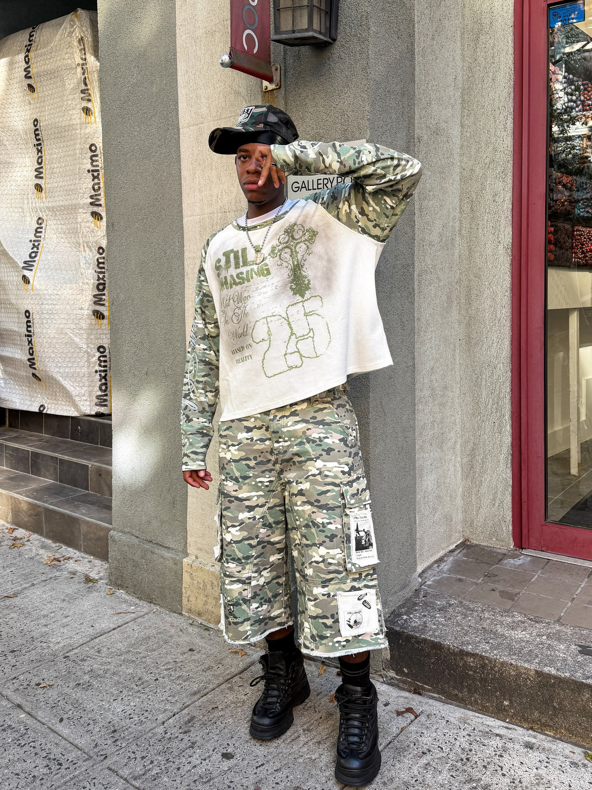 Camo Raglan Graphic Waffle Long Sleeve
